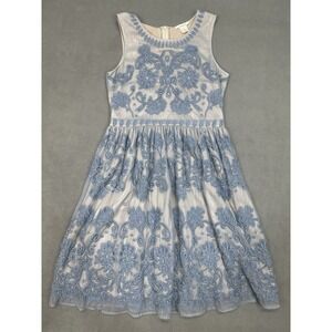 Sundance Cream Dress with Lightn Blue Floral Embroidery - Long Sleeve Style